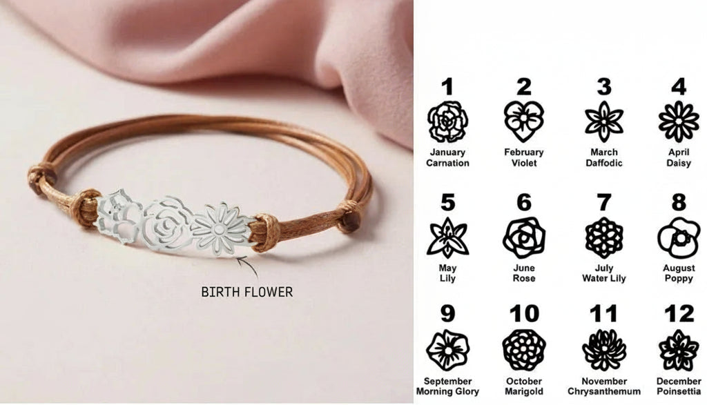 Gepersonaliseerde bloemenarmband met de bloem van je geboortemaand.