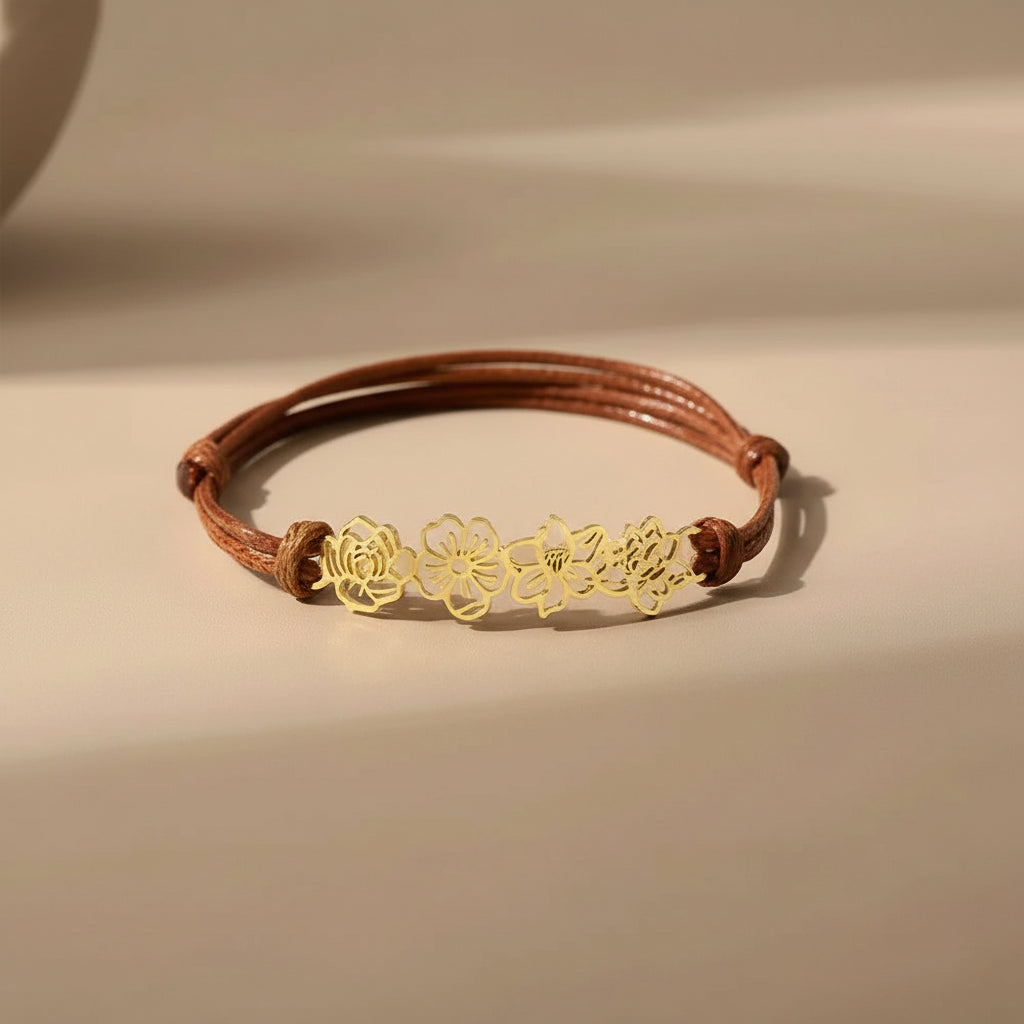 Gepersonaliseerde bloemenarmband met de bloem van je geboortemaand.