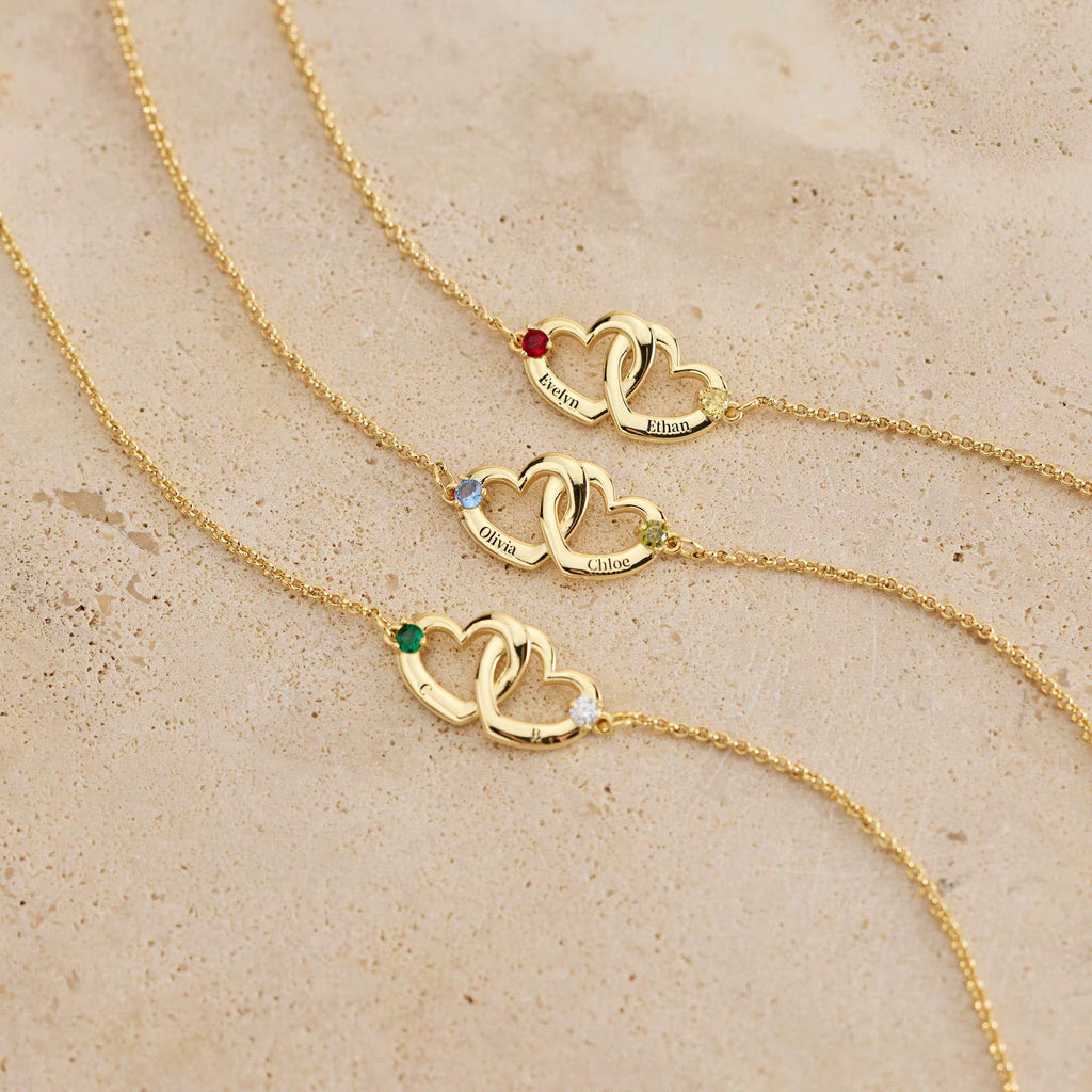 Custom Heart Name Bracelet with Birthstone
