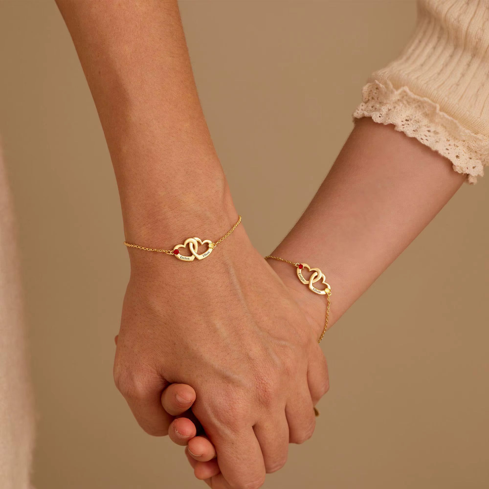 Custom Heart Name Bracelet with Birthstone