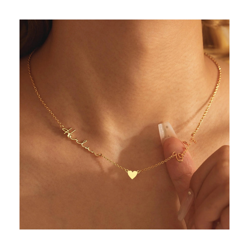Gepersonaliseerde hartvormige hangerketting met twee namen