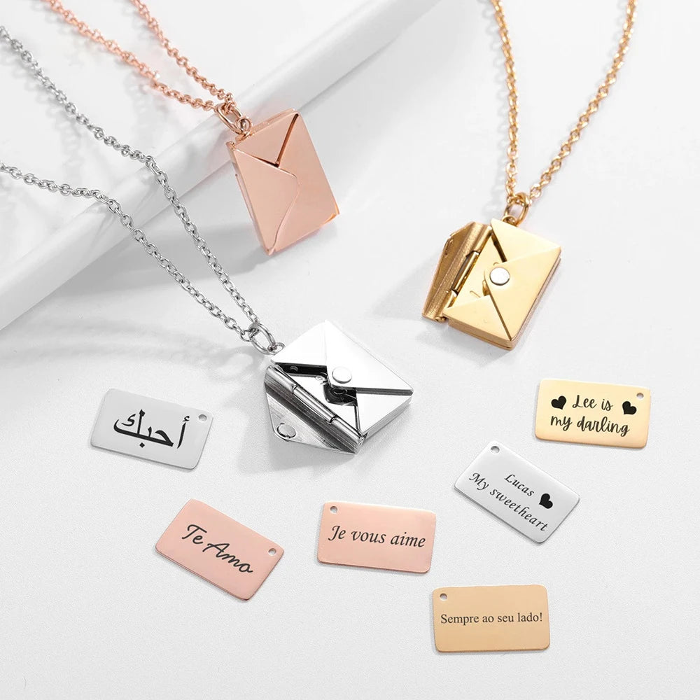 Engraved Envelope With Secret Message Pendant Necklace