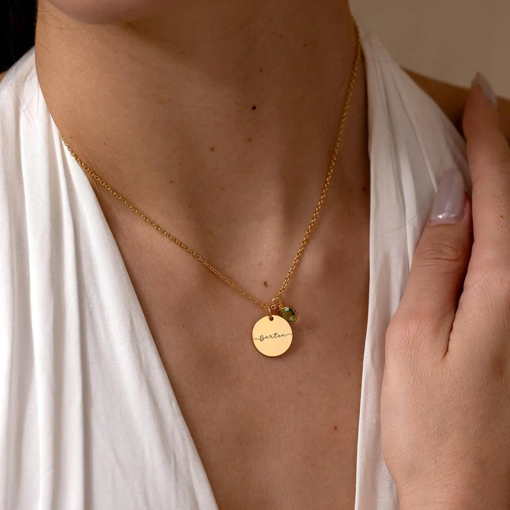 Birthstone Engraved Name Necklaces